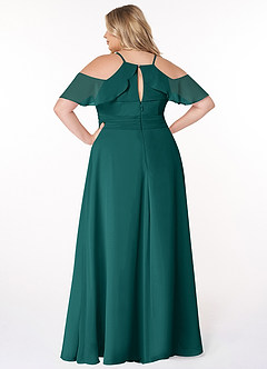 Azazie Dakota Bridesmaid Dresses Peacock A-Line V-Neck Pleated Chiffon Dress image7