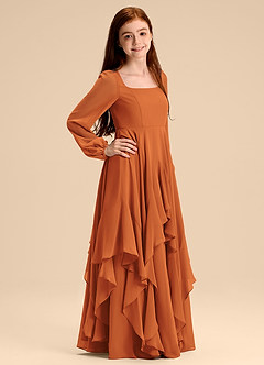 Azazie Clara Junior Cinnamon A-Line Blouson Chiffon Dress image4