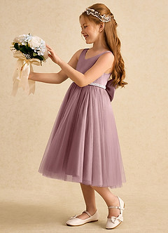 Azazie Firefly vestidos de niña de las flores Vestido de Rosa Polvorienta de Satin Mate de Corte En A con Lazo image1