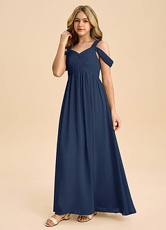 Azazie Lianne Junior Dark Navy A-Line Off the Shoulder Chiffon Dress image6