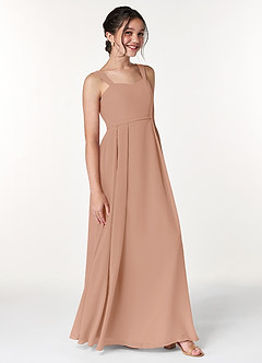 Azazie Simoan Junior Abito A-Line in Chiffon Scollo a Cuore Champagne Rosa image3