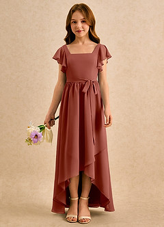 Azazie Milly Girls Formal Flower Girl Dresses Auburn A-Line Pleated Chiffon Dress image3