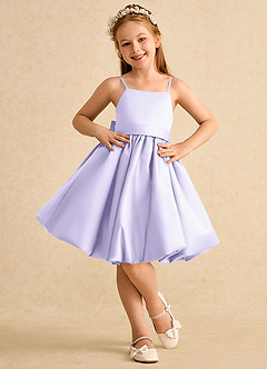 Azazie Davine vestidos de niña de las flores Vestido de Lila de Satin Mate de Corte En A con Tirante Espagueti image3