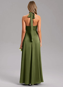 Azazie Tracie Bridesmaid Dresses Olive A-Line Side Slit Stretch Satin Dress image2