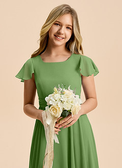 Azazie Cady Junior Basil A-Line Pleated Chiffon Dress image8