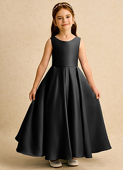 Azazie Mapel Blumenmädchenkleider Ballkleid Plissee Matte Satin Kleid Schwarz image6