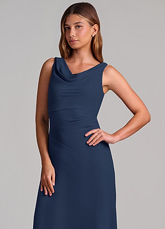 Azazie Nerine Brudtärnklänningar Klä av A-Linje i Chiffong Plisserad Mörk Marinblå image6