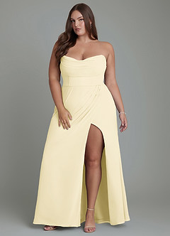 Azazie Johana Bridesmaid Dresses Lemon Sorbet Mermaid Off the Shoulder Chiffon Convertible Dress image16