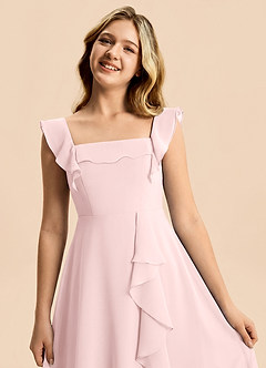 Azazie Nori Junior Blushing Pink A-Line Ruched Chiffon Dress image7