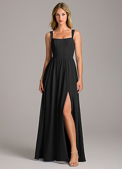 Azazie Rosaline Abiti da Damigella Abito A-Line in Chiffon Spacco Laterale Nero image4