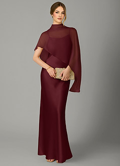 Azazie Jaleesa Bridesmaid Dresses Cabernet A-Line High Neck Stretch Satin Dress image5