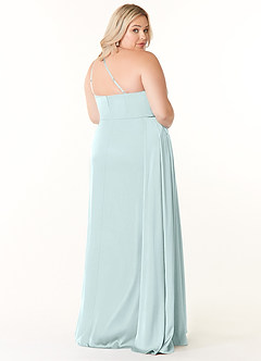 Azazie Maron Bridesmaid Dresses Sea Glass A-Line One Shoulder Stretch Satin Dress image9