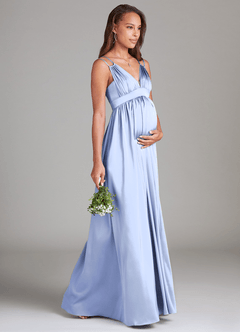 Azazie Emree Maternity Bridesmaid Dresses A-Line Stretch Satin Floor-Length Dress with Pockets image4