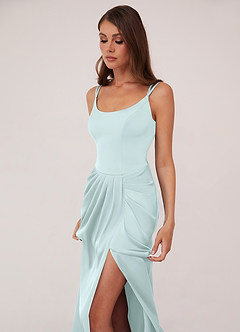 Barbie ♥ Azazie Final Sale Barbie Pink Mermaid Pleated Stretch Satin Dress image10