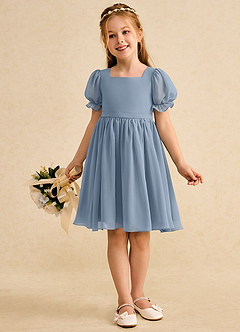 Azazie Jolie vestidos de niña de las flores Vestido de Azul Polvoriento de Gasa de Corte En A con Con mangas image4
