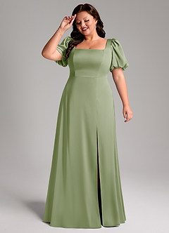 Azazie Fyona Vestidos de damas de honor Vestido de Salvia Polvorienta de Satén Elástico de Corte en A con Plisado image11