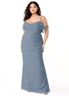 Azazie Emeralda Robes de demoiselle d'honneur Robe Fourreau en Mousseline de soie Épaule décolletée Violet Crépusculaire image7