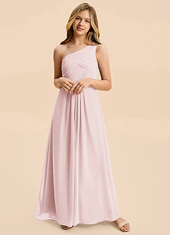 Azazie Emmie Junior Blushing Pink A-Line Pleated Chiffon Dress image3