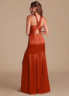 Azazie Rue Bridesmaid Dresses Paprika Sheath Pleated Metallic Satin Dress image7