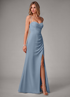 Azazie Haisley Jurken voor bruidsmeisjes Converteerbaar Jurk van Chiffon met Kolom Off the Shoulder Stoffig Blauw image6