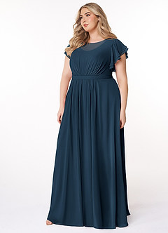 Azazie Daphne Modest Bridesmaid Dresses A-Line Ruffled Chiffon Floor-Length Dress image8