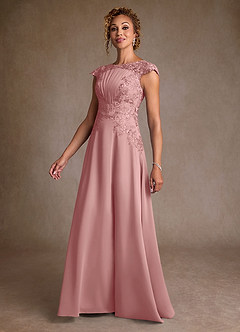 Azazie Christi vestidos de madre de la novia Vestido Rosa Polvorienta de Gasa de Corte en A con Encaje image4