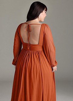Azazie Norah Bridesmaid Dresses Burnt Orange A-Line V-Neck Long Sleeve Chiffon Dress image13