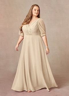 Azazie Bronwyn Kleider für die Brautmutter A-Linie V-Hals Gerüscht Chiffon Kleid Champagner image8