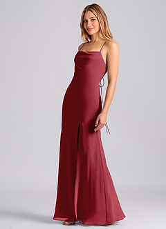 Azazie Grata Bridesmaid Dresses Pomegranate Mermaid Pleated Chiffon Dress image4