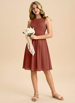 Azazie Skyla Junior Jurk van Chiffon met A-Lijn Geplooid Kastanjebruin image5