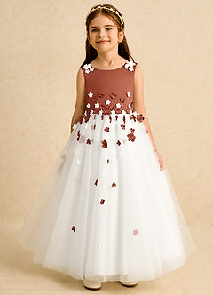 Azazie Eleni Flower Girl Dresses Ivory Auburn Ball-Gown Bow Tulle Dress image1