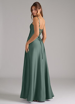 Azazie Valentine Bridesmaid Dresses Sea Moss A-Line Corset Stretch Satin Dress image2