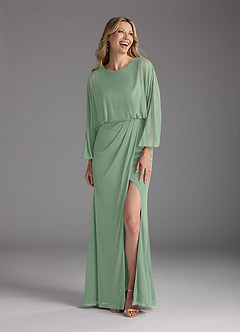 Azazie Ysabella Mother of the Bride Dresses Matcha Mermaid Pleated Mesh Dress image3