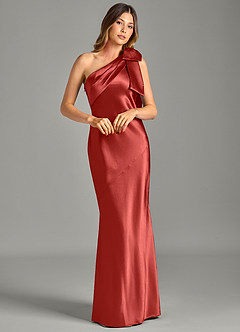 Azazie Yuanna Suknie dla druhen Syrena Jedno ramię Metaliczny satynowy Do ziemi Sukienka image3