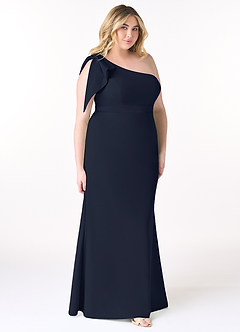 Azazie Rinna Bridesmaid Dresses Dark Navy Mermaid One Shoulder Stretch Crepe Dress image7
