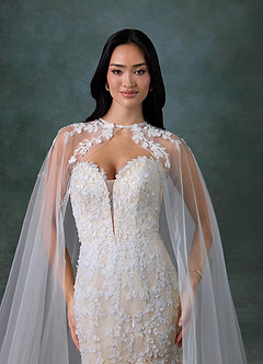 Azazie Chelley At-home Try On Dresses Diamond White Champagne Mermaid Strapless Tulle Dress image9