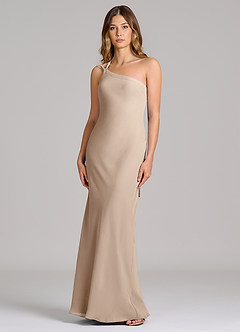 Azazie Monroe 신부 들러리 드레스 쉬스 한쪽 어깨 쉬폰 바닥 길이 드레스 image1