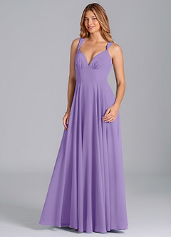 Azazie Darana 신부 들러리 드레스 A라인 코르셋 쉬폰 바닥 길이 드레스 image5