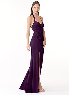 Azazie Emeria Bridesmaid Dresses Grape Mermaid Pleated Stretch Satin Dress image4
