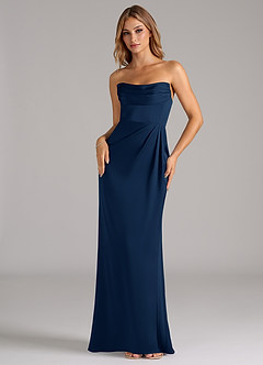 Azazie Johana Bridesmaid Dresses Dark Navy Mermaid Off the Shoulder Stretch Satin Convertible Dress image5