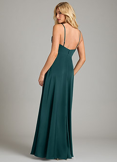 Azazie Sarella Bridesmaid Dresses Pine A-Line Pleated Stretch Satin Dress image2