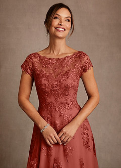 Azazie Jolanda Mother of the Bride Dresses Terracotta A-Line Lace Dress image5