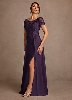 Azazie Alva Mother of the Bride Dresses Plum A-Line Lace Dress image5