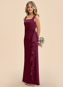 Azazie Adrienne Junior Mulberry Sheath Pleated Stretch Satin Dress image5