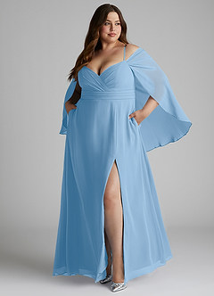 Azazie Cienna Bridesmaid Dresses Powder Blue A-Line Long Sleeve Chiffon Dress image3