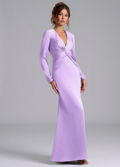 Azazie Tria Bridesmaid Dresses Lilac Mermaid Long Sleeve Stretch Satin Dress image4