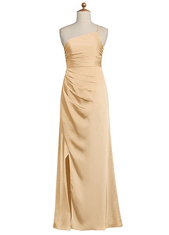 Azazie Eren Junior Gold Sheath Pleated Stretch Satin Dress image8