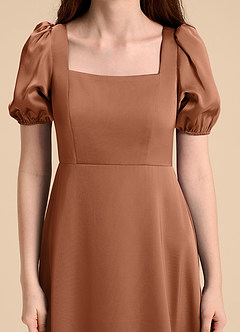 Azazie Briar Junior Vestido de Bronceador de Satén Elástico de Corte en A con Lazo image8