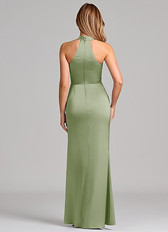 Azazie Karlotta Bridesmaid Dresses Dusty Sage Sheath Pleated Stretch Satin Dress image2