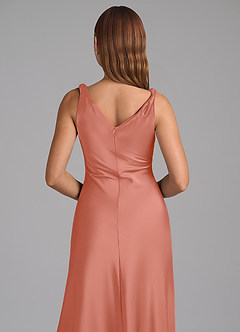 Azazie Nerine Brautjungfernkleider A-Linie Plissee Stretch-Satin Kleid Lachsrosa image2